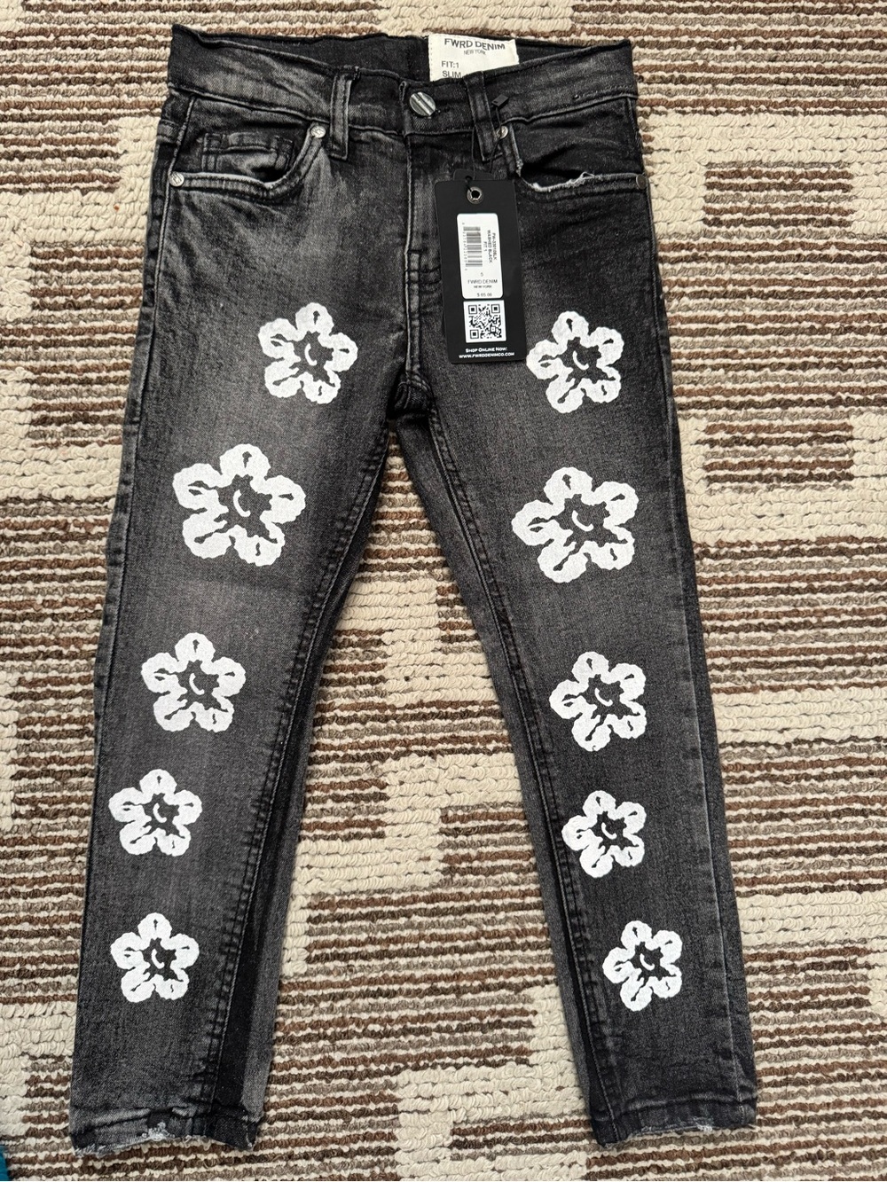 Kids Black Floral Print Jeans - Picture 2 of 4